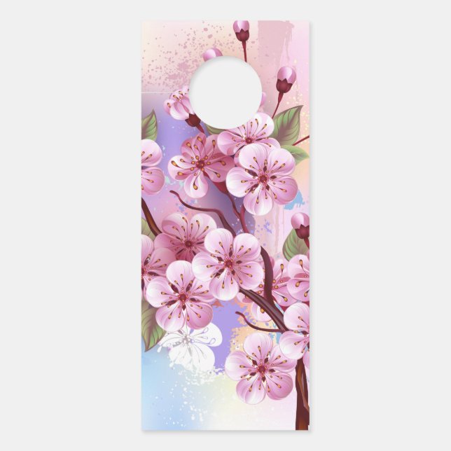 Roze Sakura op het schilderen Achtergrond Deurhanger (Voorkant)