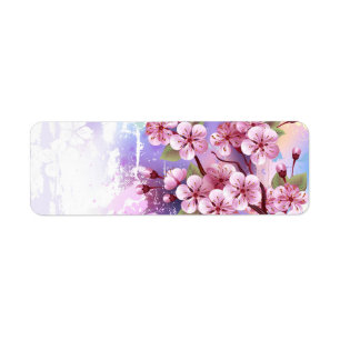 Roze Sakura op het schilderen Achtergrond Etiket