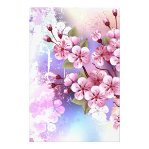 Roze Sakura op het schilderen Achtergrond Foto Afdruk