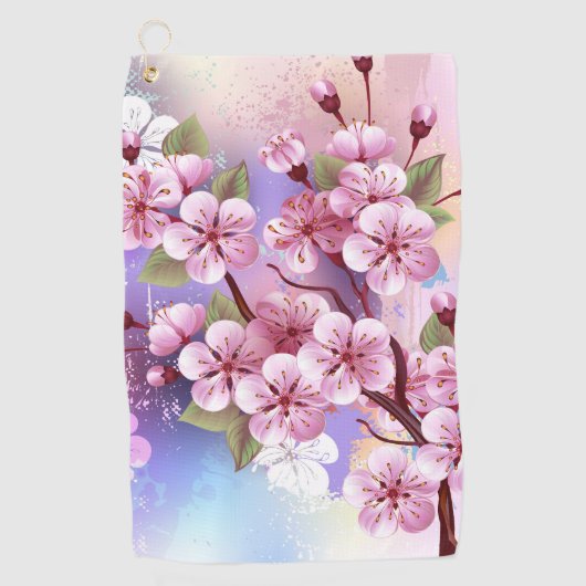 Roze Sakura op het schilderen Achtergrond Golfhanddoek (Voorkant)