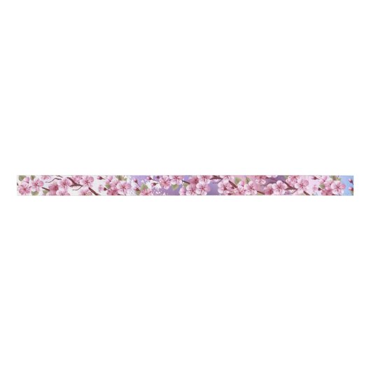 Roze Sakura op het schilderen Achtergrond Grosgrain Lint (Voorkant)