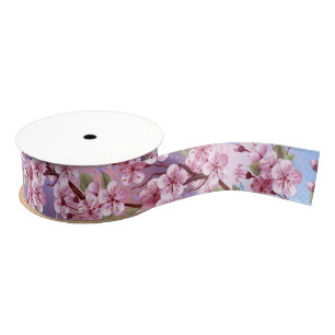 Roze Sakura op het schilderen Achtergrond Grosgrain Lint
