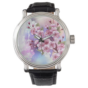 Roze Sakura op het schilderen Achtergrond Horloge
