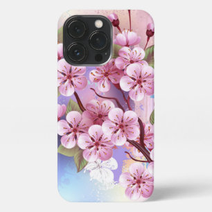 Roze Sakura op het schilderen Achtergrond iPhone 13 Pro Hoesje