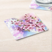 Roze Sakura op het schilderen Achtergrond Kartonnen Onderzetters (Schuin)
