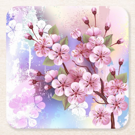 Roze Sakura op het schilderen Achtergrond Kartonnen Onderzetters (Voorkant)