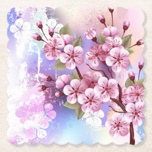 Roze Sakura op het schilderen Achtergrond Kartonnen Onderzetters