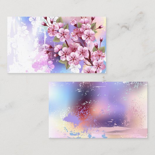 Roze Sakura op het schilderen Achtergrond Kortingskaartje (Voorkant / Achterkant)