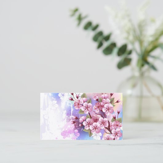 Roze Sakura op het schilderen Achtergrond Kortingskaartje (Staand voorkant)