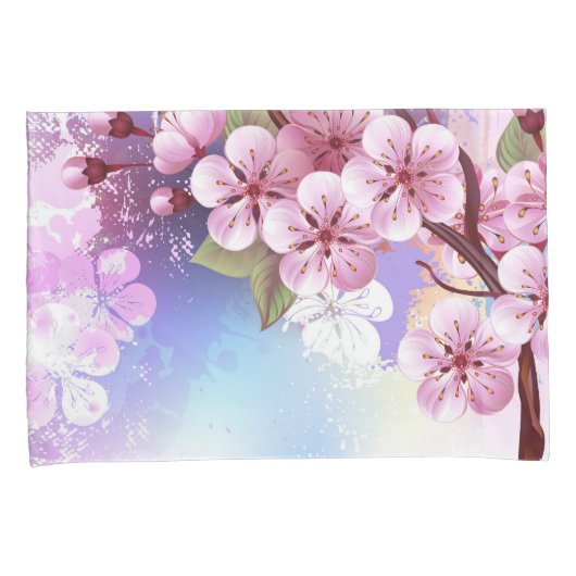 Roze Sakura op het schilderen Achtergrond Kussensloop (Voorkant-Rechts)