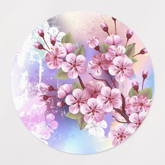 Roze Sakura op het schilderen Achtergrond Labels (Design 1)
