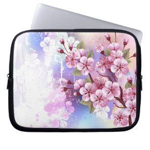 Roze Sakura op het schilderen Achtergrond Laptop Sleeve