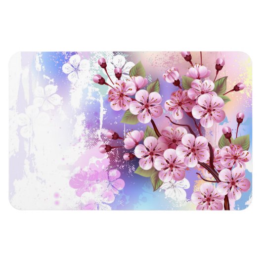 Roze Sakura op het schilderen Achtergrond Magneet (Horizontaal)