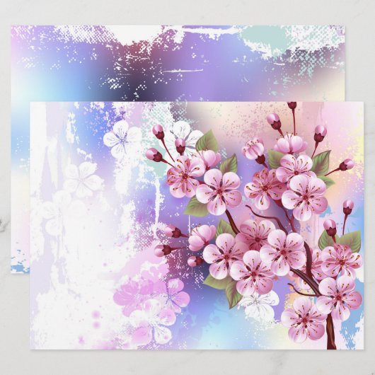 Roze Sakura op het schilderen Achtergrond Menu (Voorkant / Achterkant)