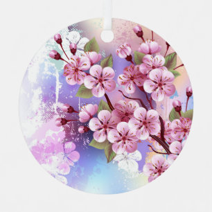 Roze Sakura op het schilderen Achtergrond Metalen Ornament