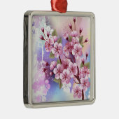 Roze Sakura op het schilderen Achtergrond Metalen Ornament (Rechts)