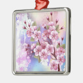 Roze Sakura op het schilderen Achtergrond Metalen Ornament (Links)