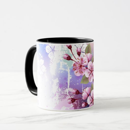 Roze Sakura op het schilderen Achtergrond Mok (Voorkant links)