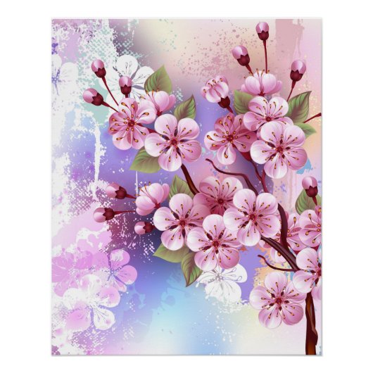 Roze Sakura op het schilderen Achtergrond Perfect Poster (Voorkant)