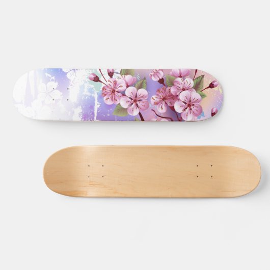 Roze Sakura op het schilderen Achtergrond Persoonlijk Skateboard (Horizontaal)