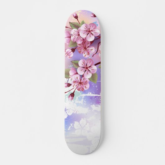 Roze Sakura op het schilderen Achtergrond Persoonlijk Skateboard (Voorkant)