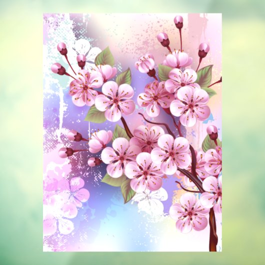 Roze Sakura op het schilderen Achtergrond Raamsticker (Vel 3)