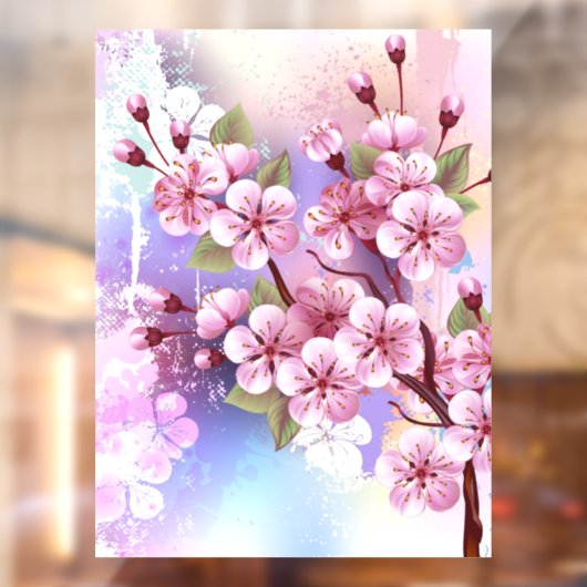 Roze Sakura op het schilderen Achtergrond Raamsticker (Vel 2)