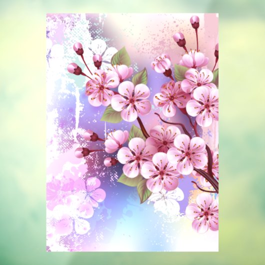 Roze Sakura op het schilderen Achtergrond Raamsticker (Vel 3)