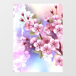 Roze Sakura op het schilderen Achtergrond Raamsticker