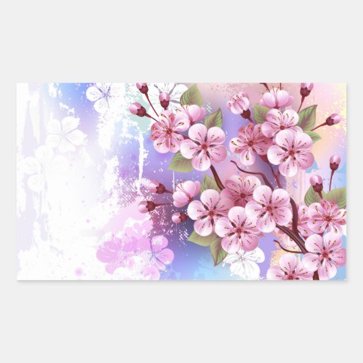 Roze Sakura op het schilderen Achtergrond Rechthoekige Sticker (Voorkant)