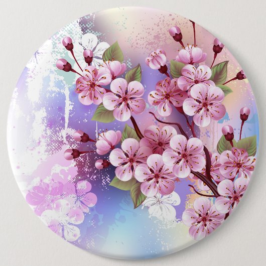 Roze Sakura op het schilderen Achtergrond Ronde Button 6,0 Cm (Voorkant)