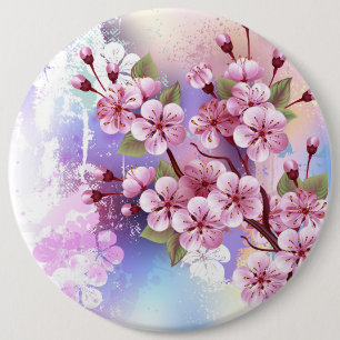 Roze Sakura op het schilderen Achtergrond Ronde Button 6,0 Cm
