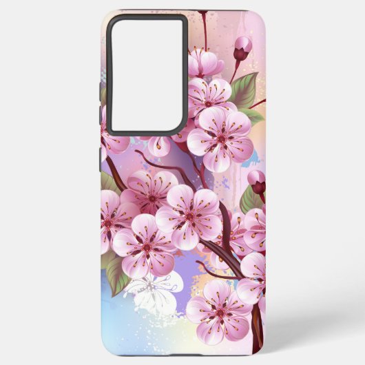 Roze Sakura op het schilderen Achtergrond Samsung Galaxy Hoesje (Achterkant)