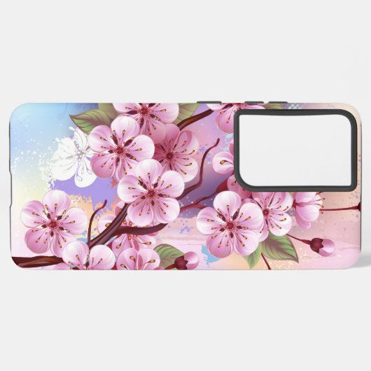 Roze Sakura op het schilderen Achtergrond Samsung Galaxy Hoesje (Achterkant horizontaal)