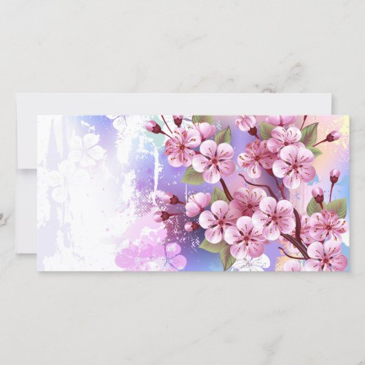 Roze Sakura op het schilderen Achtergrond Save The Date (Voorkant)