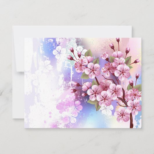Roze Sakura op het schilderen Achtergrond Save The Date (Voorkant)