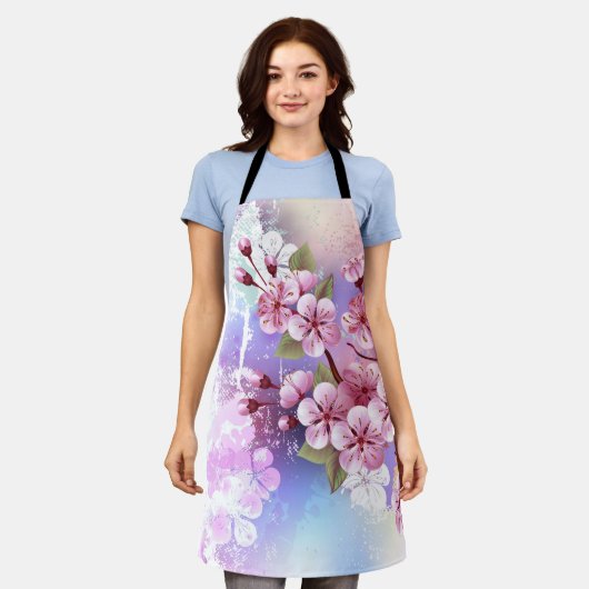 Roze Sakura op het schilderen Achtergrond Schort (Gedragen)
