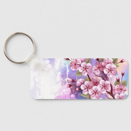 Roze Sakura op het schilderen Achtergrond Sleutelhanger (Achterkant)
