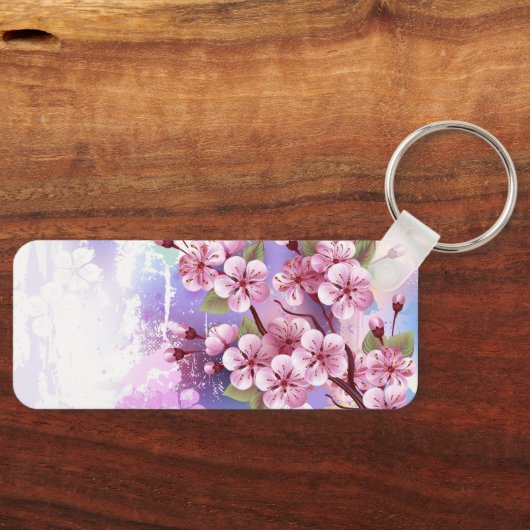 Roze Sakura op het schilderen Achtergrond Sleutelhanger (Voorkant)