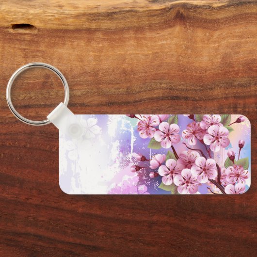 Roze Sakura op het schilderen Achtergrond Sleutelhanger (Achterkant)