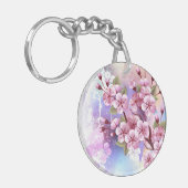 Roze Sakura op het schilderen Achtergrond Sleutelhanger (Voorkant Links)