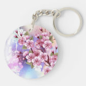 Roze Sakura op het schilderen Achtergrond Sleutelhanger (Achterkant)