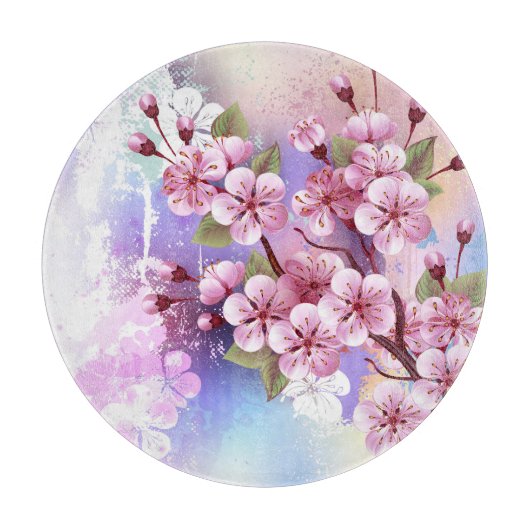 Roze Sakura op het schilderen Achtergrond Snijplank (Voorkant)