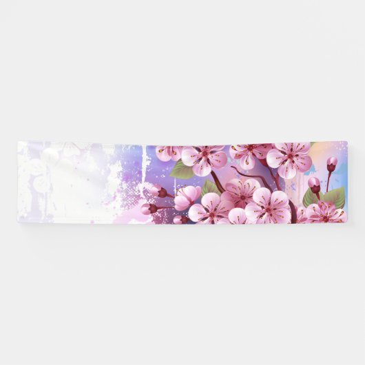 Roze Sakura op het schilderen Achtergrond Spandoek (Horizontaal)