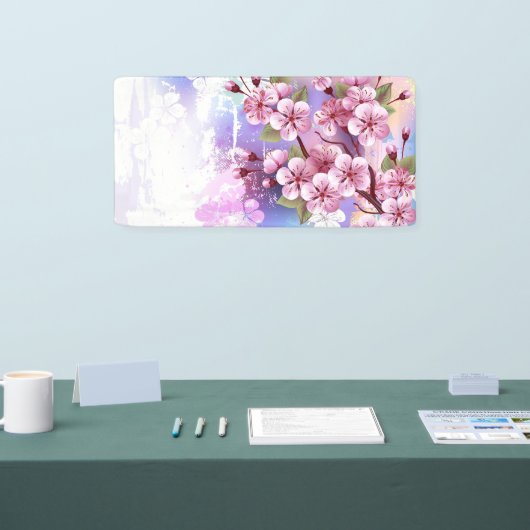 Roze Sakura op het schilderen Achtergrond Spandoek (Beurs)