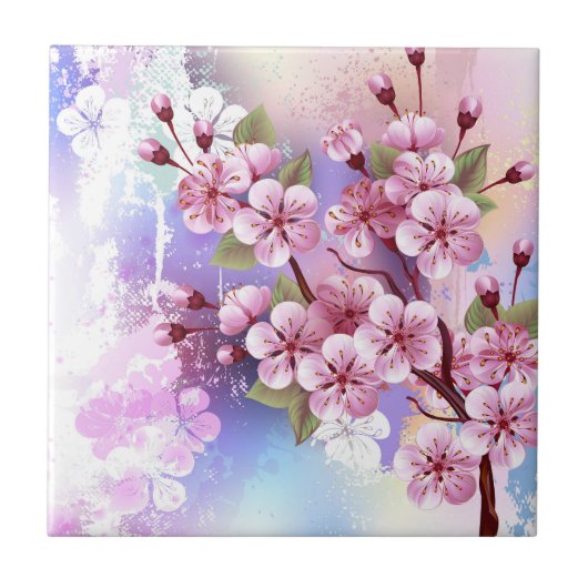 Roze Sakura op het schilderen Achtergrond Tegeltje (Voorkant)