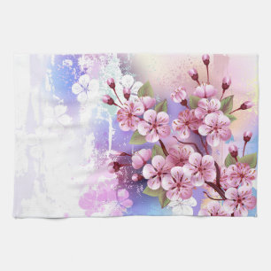 Roze Sakura op het schilderen Achtergrond Theedoek