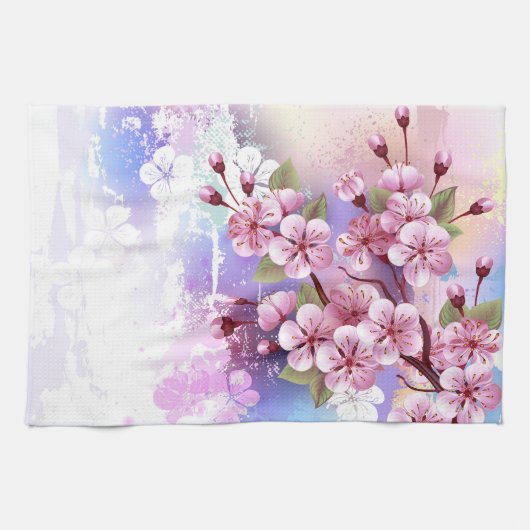 Roze Sakura op het schilderen Achtergrond Theedoek (Horizontaal)