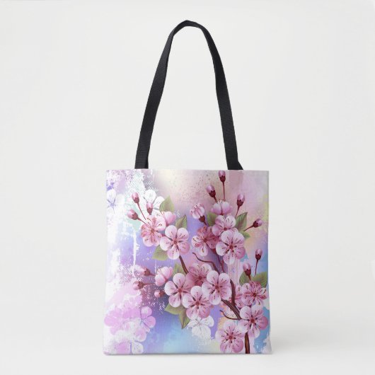 Roze Sakura op het schilderen Achtergrond Tote Bag (Voorkant)