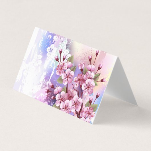 Roze Sakura op het schilderen Achtergrond Visitekaartje (Voorkant)